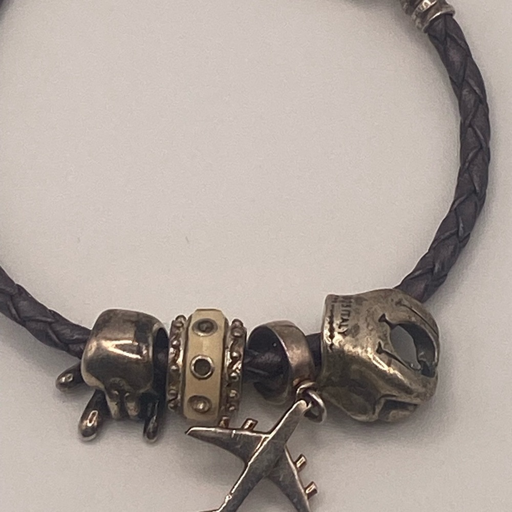 Pandora Purple Braided Leather Charm Bracelet with Mixed Metal Charms - Picture 5 of 5